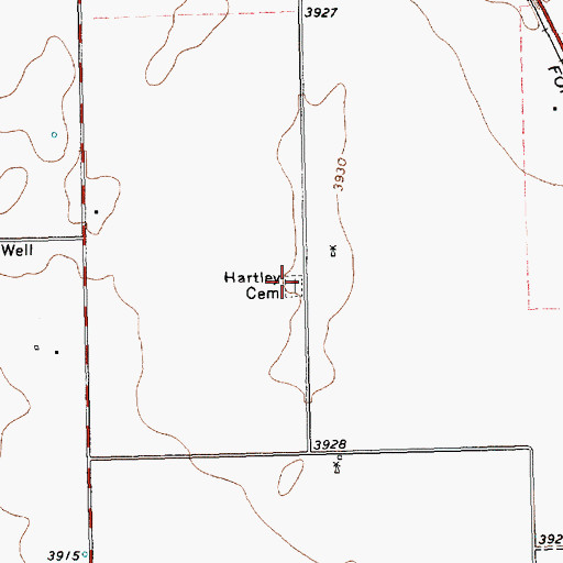 Topographic Map of Hartley Cemetery, TX