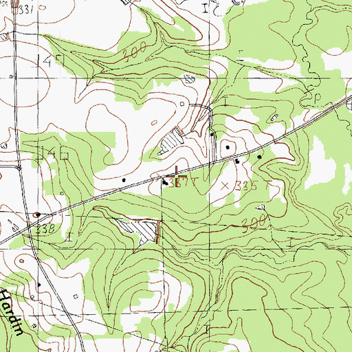 Topographic Map of Hatley Memorial Church, TX