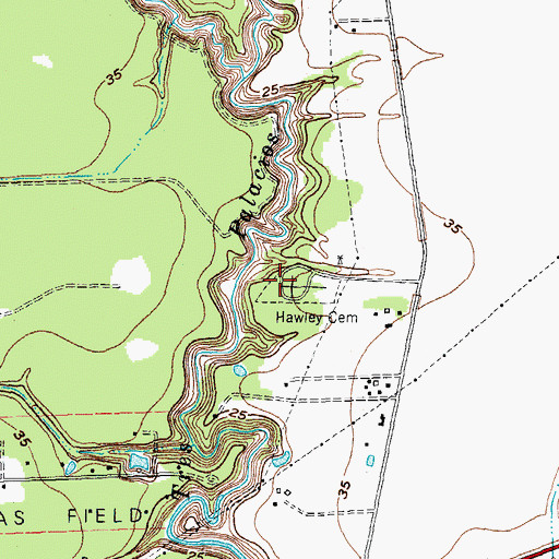 Topographic Map of Hawley Cemetery, TX