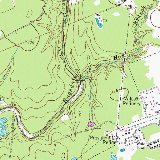Topographic Map of Hay Branch, TX