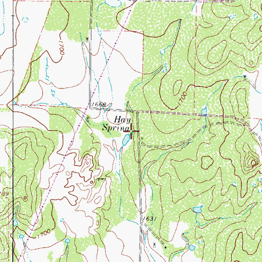 Topographic Map of Hay Spring, TX