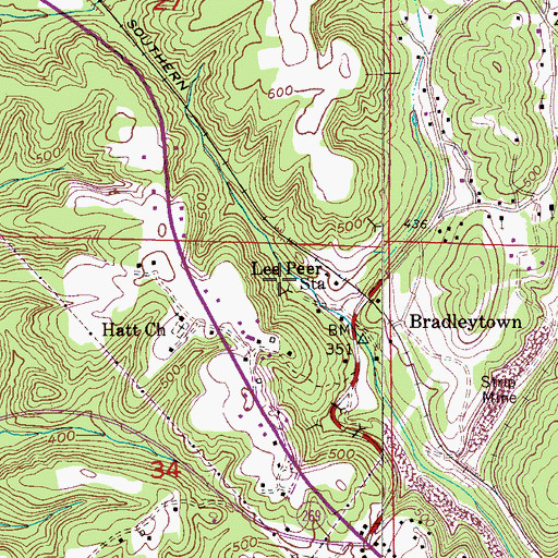 Topographic Map of Moss American Mine, AL