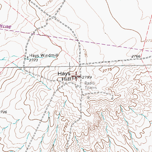 Topographic Map of Hays Hill, TX
