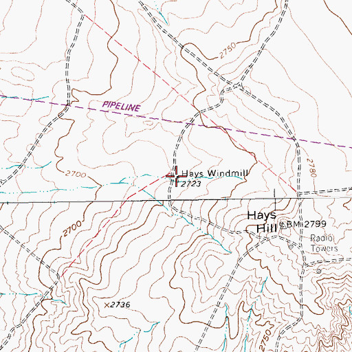 Topographic Map of Hays Windmill, TX
