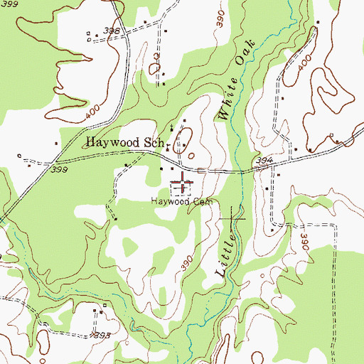 Topographic Map of Haywood Cemetery, TX