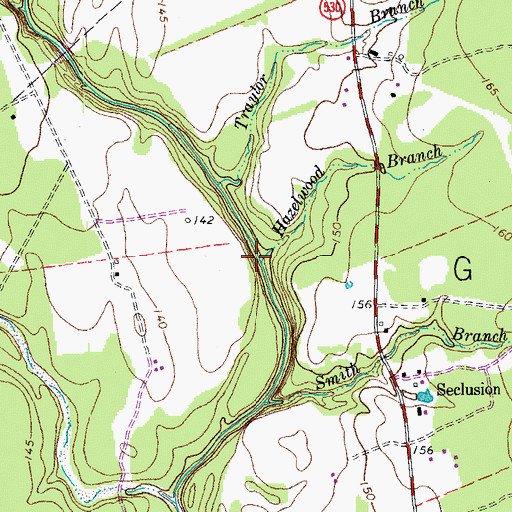 Topographic Map of Hazelwood Branch, TX