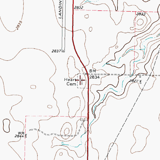 Topographic Map of Heart Cemetery, TX