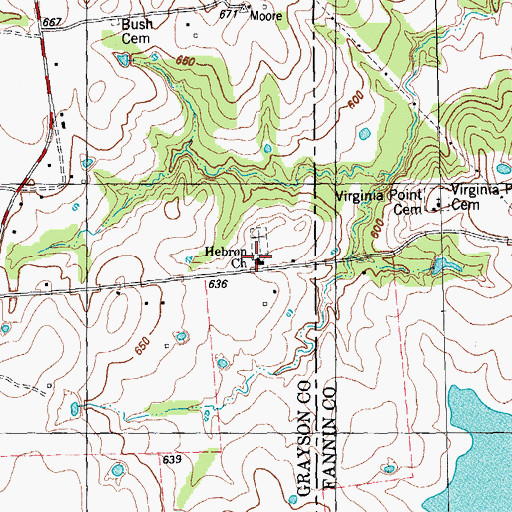 Topographic Map of Hebron Church, TX