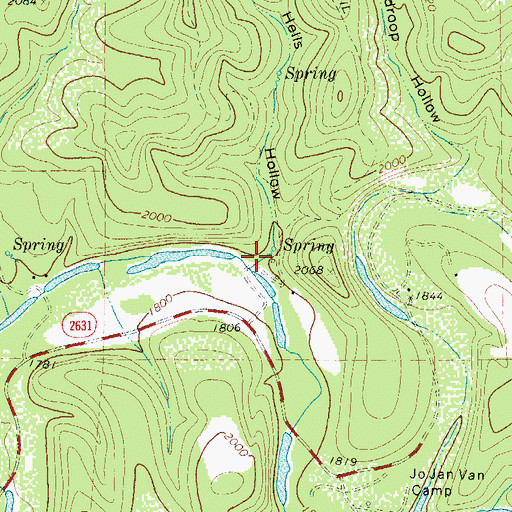 Topographic Map of Hells Hollow, TX