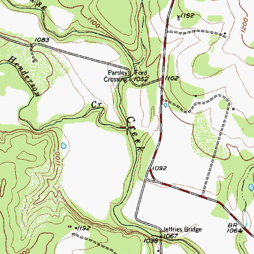 Topographic Map of Henderson Creek, TX