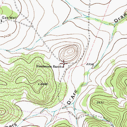 Topographic Map of Henderson Ranch, TX