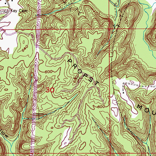 Topographic Map of Propst Mountain Mine, AL