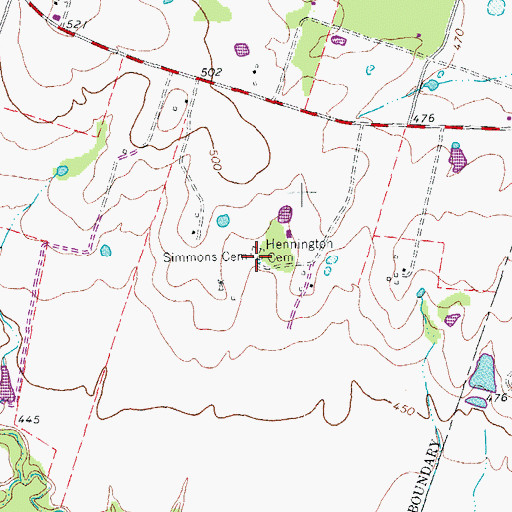 Topographic Map of Hennington Cemetery, TX