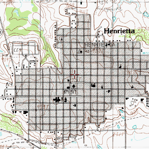 Topographic Map of Henrietta, TX
