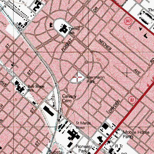 Topographic Map of Hermann Park, TX