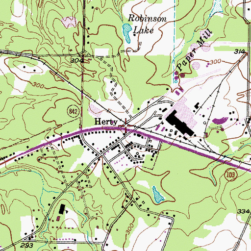 Topographic Map of Herty, TX