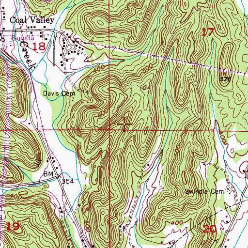 Topographic Map of Willie Mae Mine, AL