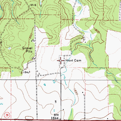 Topographic Map of Hext Cemetery, TX