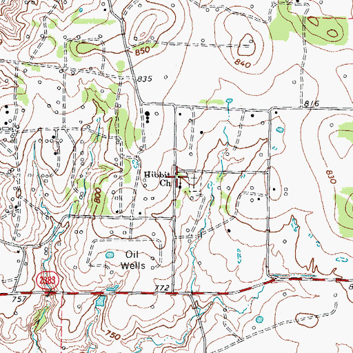 Topographic Map of Hibbit Church, TX