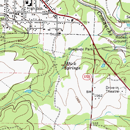 Topographic Map of Hick Springs, TX