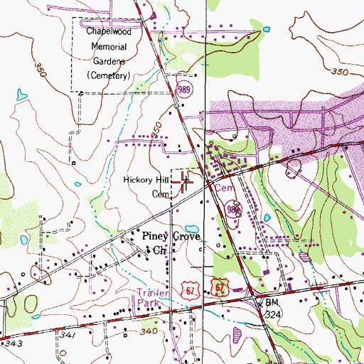 Topographic Map of Hickory Hill Cemetery, TX