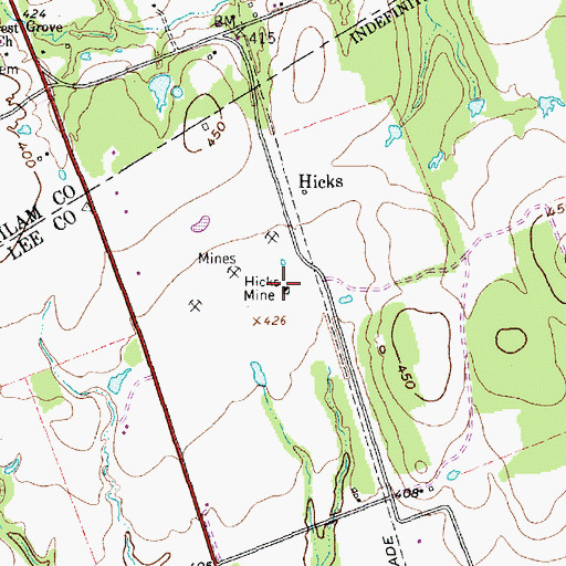 Topographic Map of Hicks Mine, TX