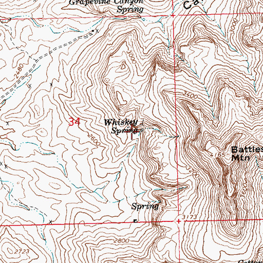 Topographic Map of Whiskey Spring, AZ