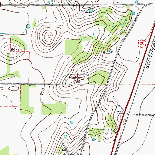 Topographic Map of Highland Cemetery, TX
