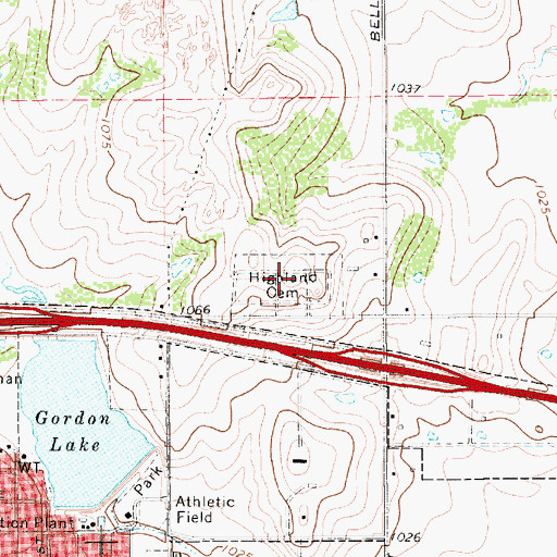 Topographic Map of Highland Cemetery, TX