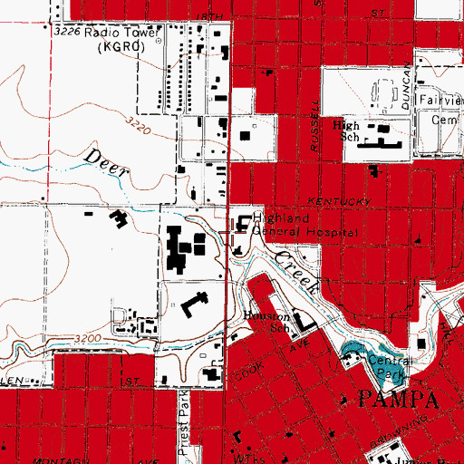 Topographic Map of Highland General Hospital, TX
