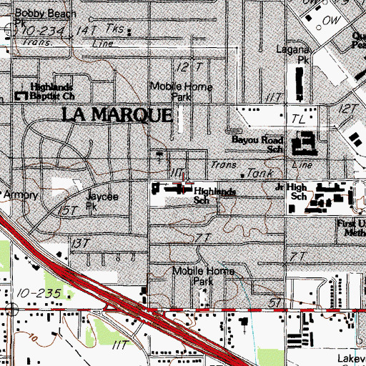 Topographic Map of Highlands School, TX