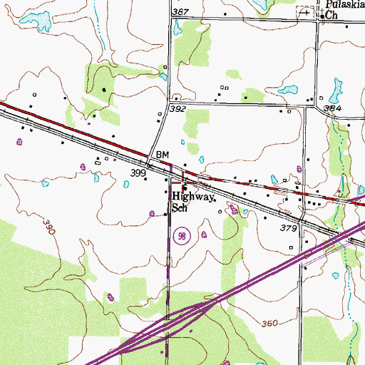 Topographic Map of Highway School, TX