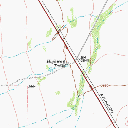 Topographic Map of Highway Tank, TX
