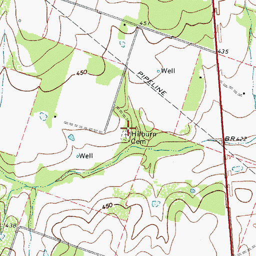 Topographic Map of Hilburn Cemetery, TX