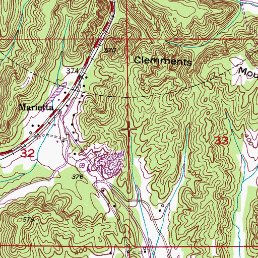Topographic Map of Marietta Mine, AL
