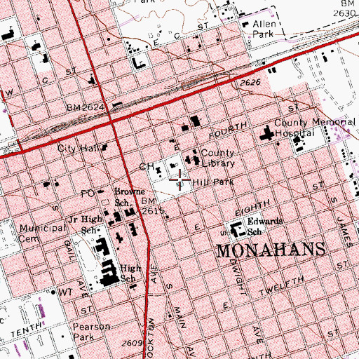 Topographic Map of Hill Park, TX