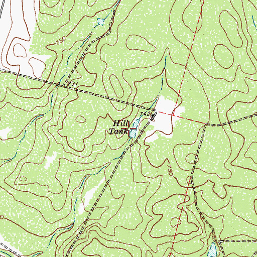Topographic Map of Hill Tank, TX