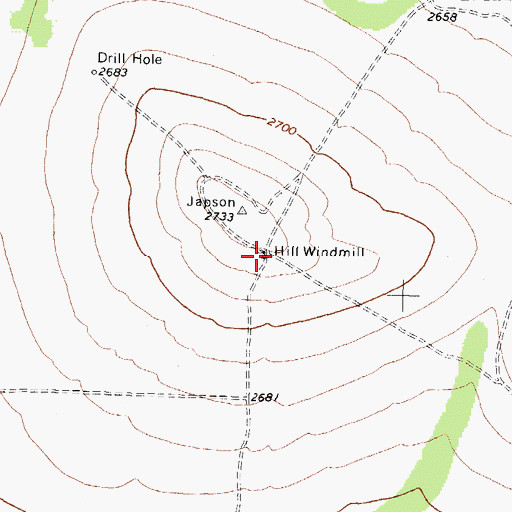 Topographic Map of Hill Windmill, TX