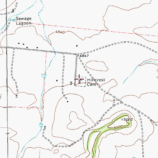Topographic Map of Hillcrest Cemetery, TX