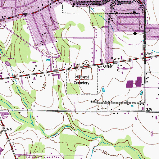 Topographic Map of Hillcrest Cemetery, TX