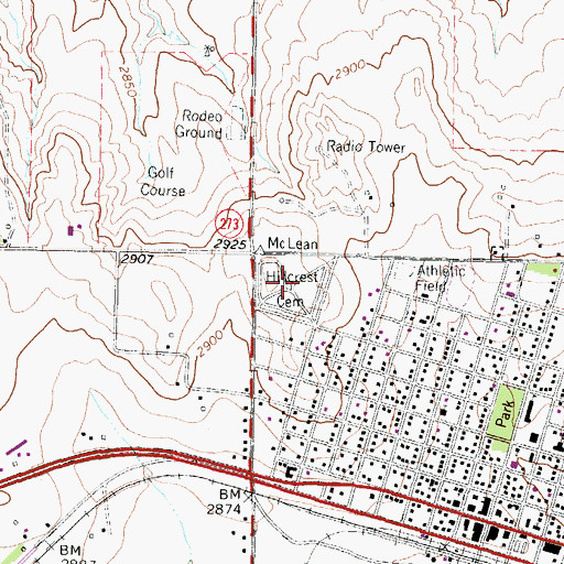 Topographic Map of Hillcrest Cemetery, TX