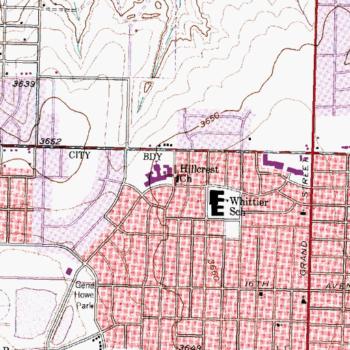 Topographic Map of Hillcrest Church, TX