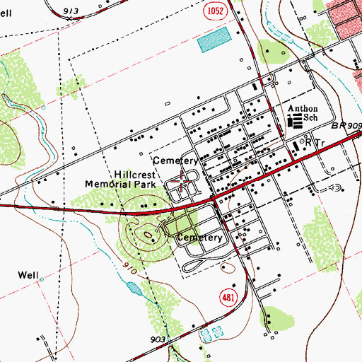 Topographic Map of Hillcrest Memorial Park, TX