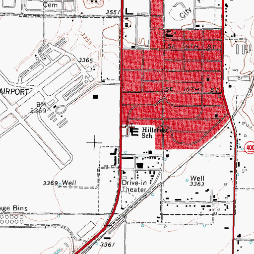 Topographic Map of Hillcrest School, TX