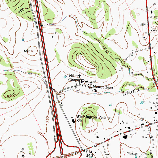 Topographic Map of Hillery Chapel, TX