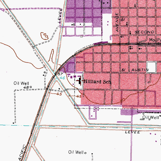 Topographic Map of Hilliard School, TX