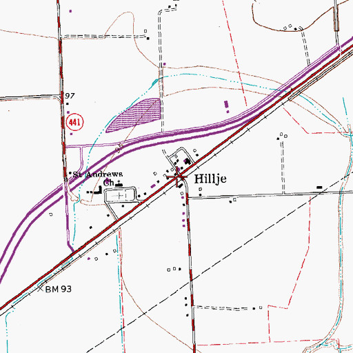 Topographic Map of Hillje, TX