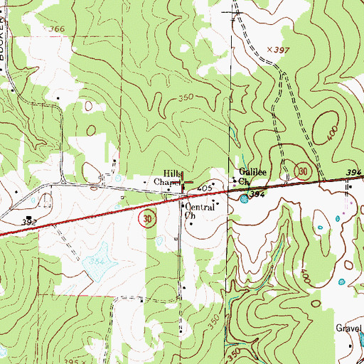 Topographic Map of Hills Chapel, TX