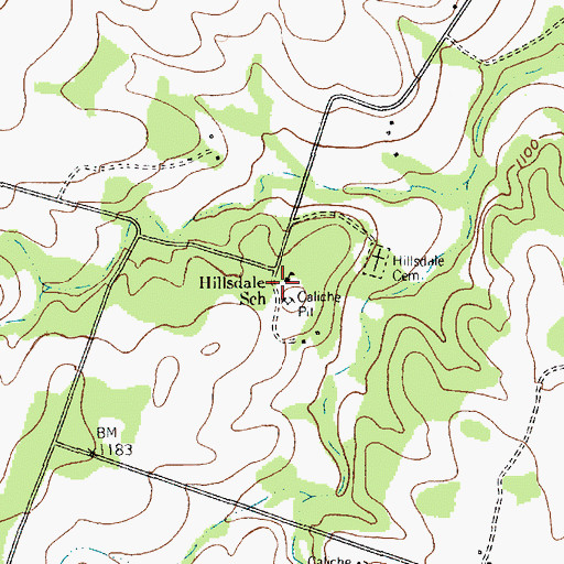 Topographic Map of Hillsdale School, TX