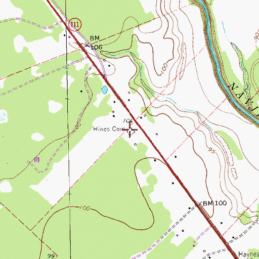 Topographic Map of Hines Cemetery, TX